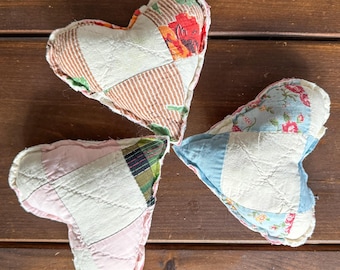 Vintage hartkussens quilt: boerderij komvullers, set van 3"