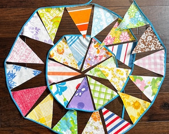 Colorful Flag Bunting Banner, Pennant Garland, Vintage Fabric Flag Bunting, Nursery Decor, Party Decoration, Vintage Camper, Glamping