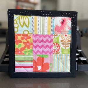 Scrappy Quilted Patchwork Mug Rug, Bright Colors, Coffee Coaster Mug Mat Tea Coffee Snack Mat, Teacher Gift, Candle Mat, Desk Coaster