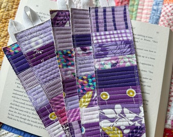 Purple Quilted Fabric Bookmark: Scrappy Book Lover Gift
