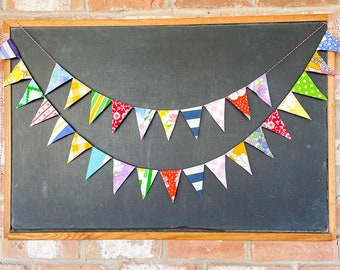 Vintage Fabric Flag Bunting: Colorful Party Garland, Nursery Decor