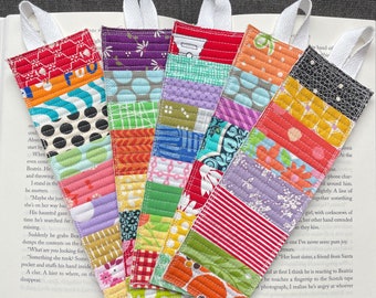 Quilted Bookmarks - Set of Five - Colorful Fabric Quilted Page Keeper Scrappy Fabric Bookmark - Book Lover Reader Gift - Free Shipping in US
