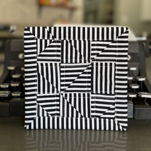 Quilted Patchwork Mug Rug, Black and White, Coffee Coaster, Mug Mat, Desk Placemat, Candle Coaster, Coffee Lover Gift
