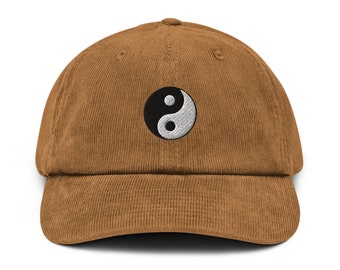 Casquette de baseball brodée Ying Yang en velours côtelé