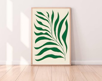 Boho Leaf Printable Wall Art, Neutral Botanical Wall Decor, Minimalist Leaf Line Art Print, Modern Boho Living Room Decor, Digital Download