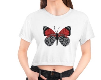 Toeava Crop Tops for Women,Womens Casual Crops Shirt Long Sleeve Butterfly Print Hollow Pullover Sweatshirt Top Blouses 