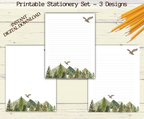 Printable Stationery A4 and US Letter Size Mountain Trees - Etsy