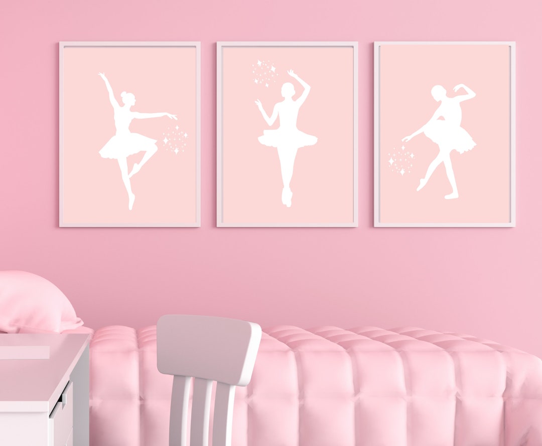 Printable Wall Art Dancing Girl Art Set Pink Wall Art Star Etsy