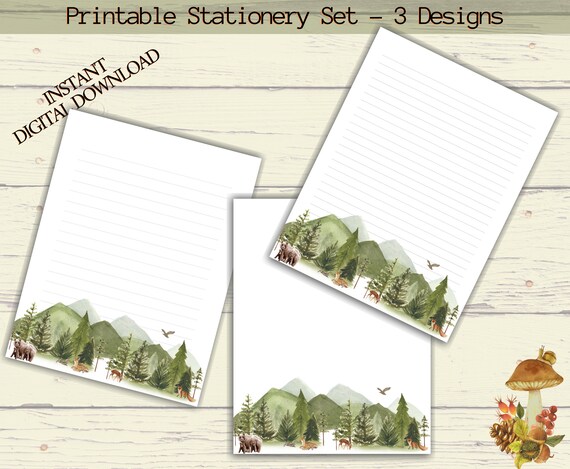 Printable Stationery A4 and US Letter Size Mountain Tree - Etsy