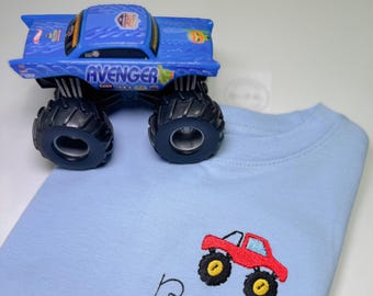 Monstertruck-shirt | Monster Jam-shirt | Monstertruckverjaardag | Monstertruckfeest voor kinderen | Op maat geborduurd jongensshirt | Peutershirt