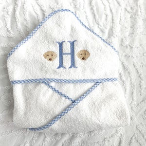 カスタム刺繍フード付きタオル | パーソナライズされたベビー幼児用タオル | ベビーシャワーギフト | ベビーギフト | 犬好きの赤ちゃん | 新生児ギフト | 夏