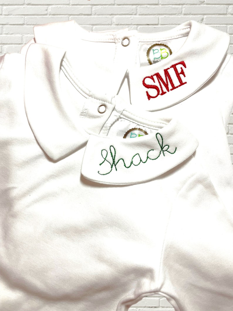 Custom Name Collar Embroidered Peter Pan Collar Collared Undershirt Boys Undershirt long sleeve baby boy personalized undershirt image 5