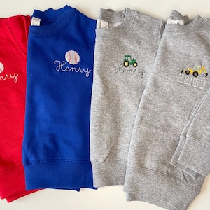 Felpa personalizzata ricamata per bambini piccoli / Felpa per bambini piccoli / Bambini piccoli / Regalo personalizzato per bambini piccoli / Camion da costruzione / Baseball