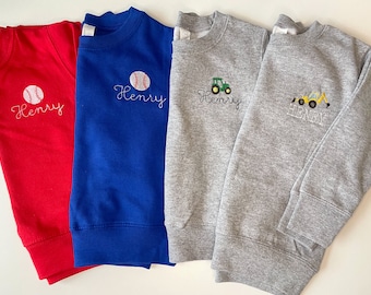 Custom Embroidered Toddler Sweatshirt |Toddler Boy Sweatshirt | Toddler Boy | Personalized Gift for Toddler | Construction Truck | Baseball