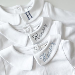 Custom Name Collar Embroidered Peter Pan Collar Collared Undershirt Boys Undershirt long sleeve baby boy personalized undershirt image 1