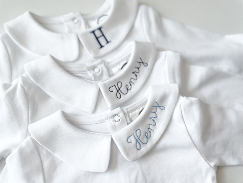 Custom Name Collar Embroidered Peter Pan Collar Collared Undershirt Boys Undershirt long sleeve baby boy personalized undershirt image 1