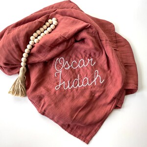 Embroidered Muslin Swaddle | Personalized Baby Blanket | Muslin Blanket | Baby shower gift | Custom Swaddle | Baby Name Announcement |