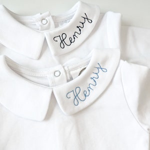 Custom Name Collar Embroidered Peter Pan Collar Collared Undershirt Boys Undershirt long sleeve baby boy personalized undershirt image 3