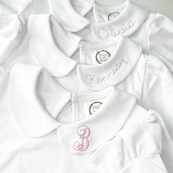 Girls Custom Name Collar | Embroidered Peter Pan Collar | Collared Undershirt | Undershirt | long sleeve baby girl | personalized undershirt