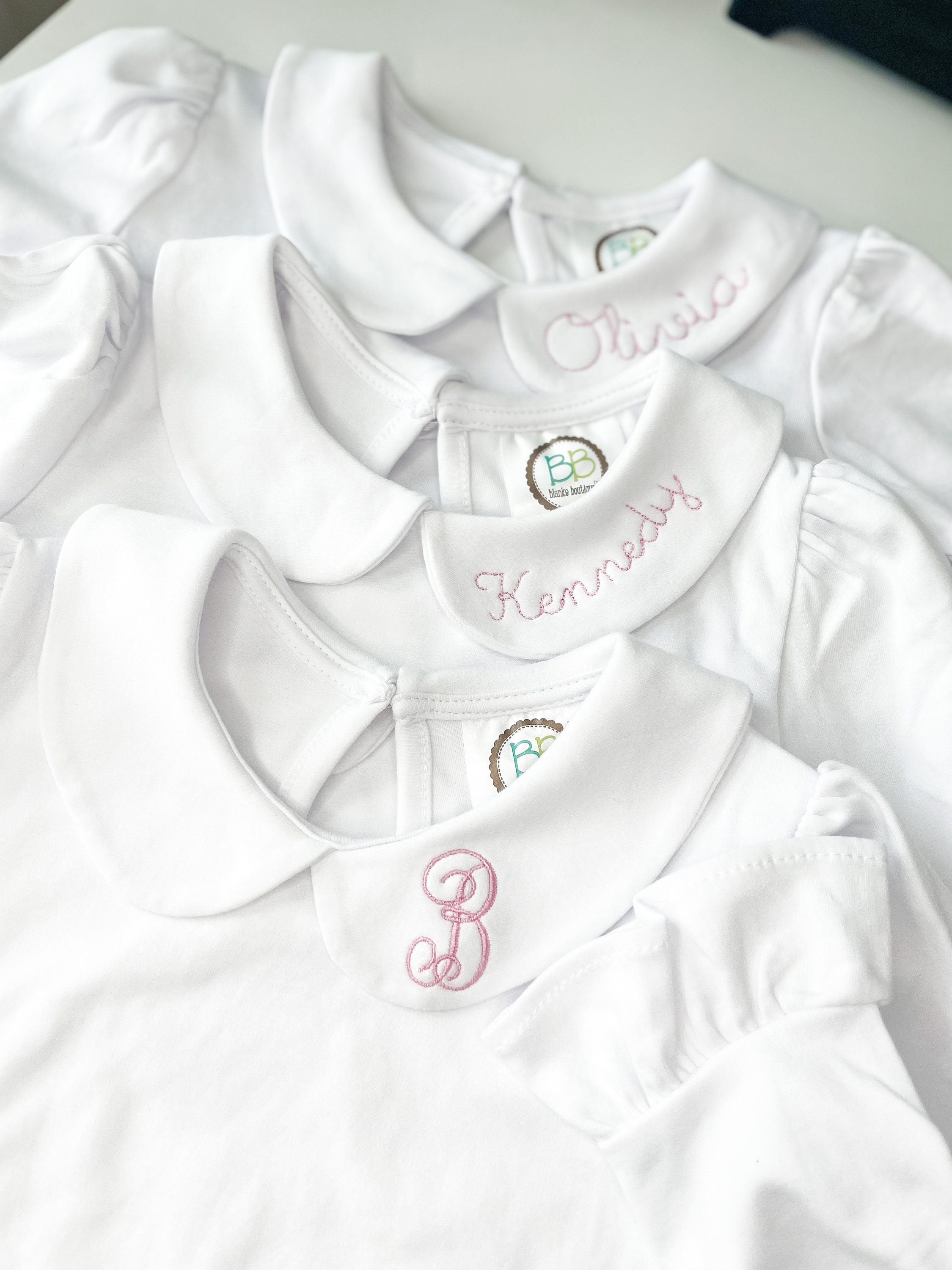 Girls Custom Name Collar | Embroidered Peter Pan Collar | Collared Undershirt | Undershirt | long sleeve baby girl | personalized undershirt
