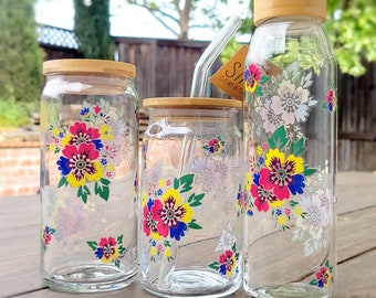 Hmong Floral Beer Can Glass or Water Bottle