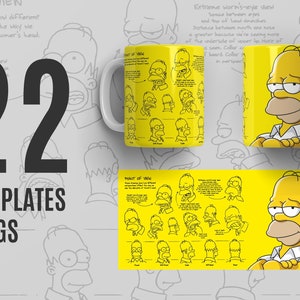 Pacchetto di 22 design per tazze I Simpson Modello Sublimazione - Crea le tue tazze personalizzate o prodotti per sublimazione - PDF digitale vettoriale