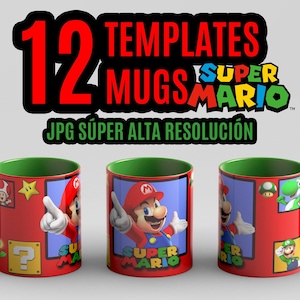 12 Tassen-Design-Paket Super Mario Bros Vorlage Sublimation - Erstellen Sie Ihre eigenen benutzerdefinierten Tassen oder Sublimationsprodukte - JPG