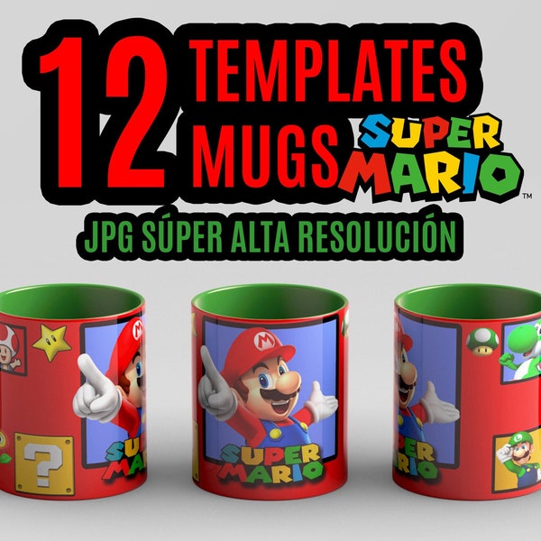 12 Mug Design BUNDLE Super Mario Bros Template Sublimazione - Crea le tue tazze o prodotti personalizzati per la sublimazione - JPG