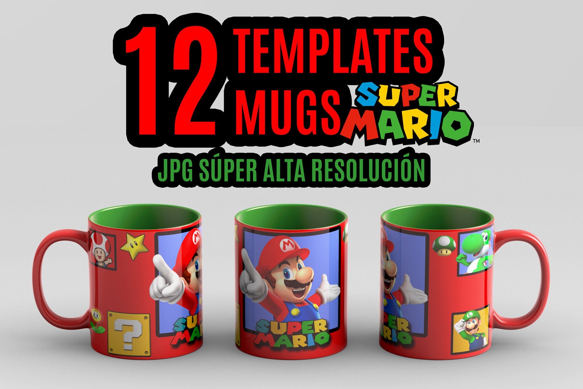 Ceramic Mug Breakfast 400 ml Super Mario in Gift Box, Black, Medium