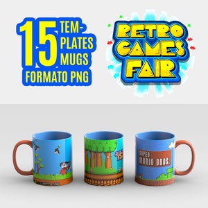 15 Mug Design bundle RETRO GAMES Template Sublimation - Crea tus tazas personalizadas o productos para sublimación - PNG