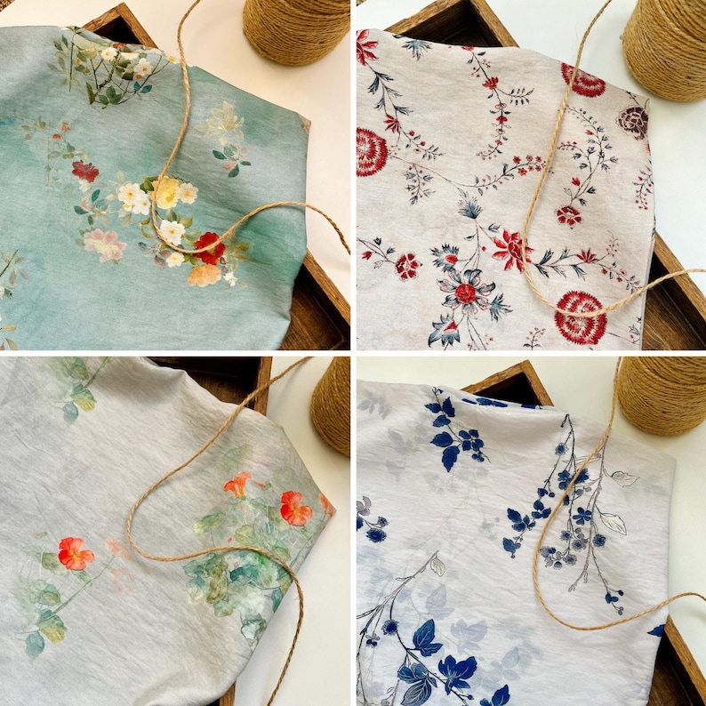 Tryckt blommigt tyg, Tenceltyg, Klädtyg, Sommarklänningstyg, Mjukt tyg, Blommigt tyg, Klänningstyg, DIY-tyg, Pris för 1/2 Yard bild 3