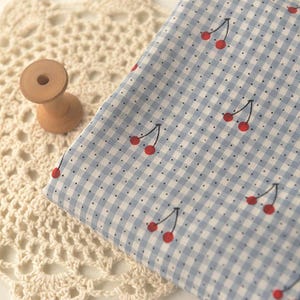 Gingham Printed Fabric,Cherry Fabric,Printed Fabric,Tablecloth Fabric,Gingham Fabric,Curtain Fabric,Fabric By The Yard,Clothes Fabric