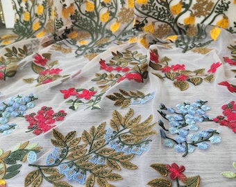 Floral Leaf Fabric,Flower Fabric,Summer Dress Fabric,Curtain Fabric,Tablecloth Fabric,Clothes Fabric,Fabric By 1/2 Yard,Embroidered Fabric