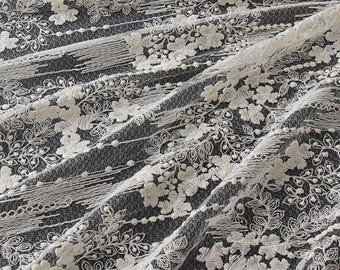 Flower Lace Fabric,Embroidered Fabric,Tulle Mesh Fabric,Flower Fabric,Wedding Fabric,Beige Fabric,Fabric By 1/2 Yard,Dress Fabric