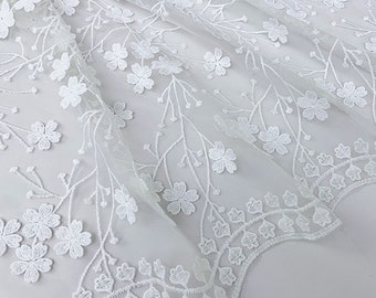 Witte kantstof, trouwstof, geborduurde stof, kantstof, stof bruidsjurk, witte stof, stof, stof op 1/2-yard, jurkstof gesneden