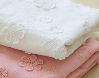 Floral Embroidered Cotton Fabric,White Fabric,Summer Dress Fabric,Floral Fabric,Embroidered Fabric,Dress Fabric,Fabric By 1/2 Yard