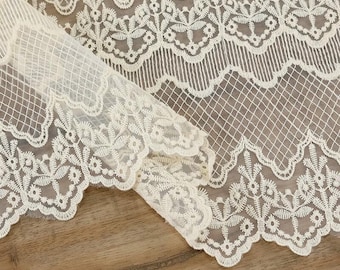 Flower Lace Fabric,Embroidered Fabric,Tulle Mesh Fabric,Flower Fabric,Wedding Fabric,Beige Fabric,Fabric By 1/2 Yard,Dress Fabric