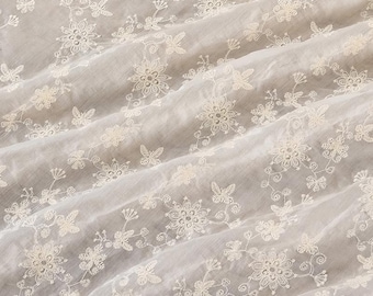 Geborduurde bloemenstof tencel, beige stof, gordijnstof, bloemenstof, geborduurde stof, jurkstof, stof, stof op 1/2-yard, bloemenstof, gordijnstof