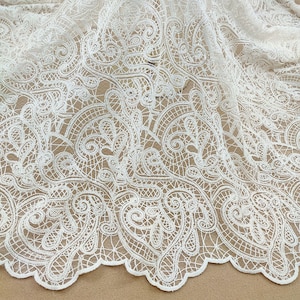 Tela de encaje blanco, tela para bodas, tela con flores, tela bordada, tela de encaje, tela para vestidos de novia, tela blanca, tela por 1/2 yarda