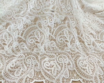 White Lace Fabric,Wedding Fabric,Flower Fabric,Embroidered Fabric,Lace Fabric,Bridal Dress Fabric,White Fabric,Fabric By 1/2 Yard