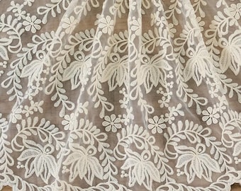 Flower Lace Fabric,Embroidered Fabric,Tulle Mesh Fabric,Flower Fabric,Wedding Fabric,Beige Fabric,Fabric By 1/2 Yard,Dress Fabric