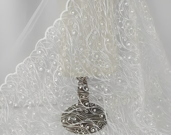 White Lace Fabric,Wedding Tulle Mesh Fabric,Veil Fabric,Wedding Lace Fabric,Bridal Dress Fabric,White Fabric,Fabric By 1/2 Yard,Dress Fabric