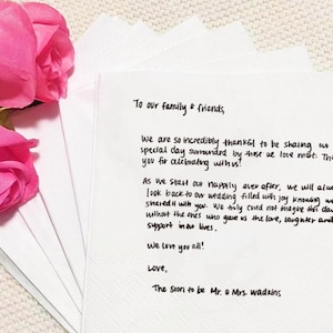 Custom Love Note Handwriting, Personalized Handwritten Note Napkins, Wedding Cocktail Napkins, Printed Wedding Cocktail Napkins
