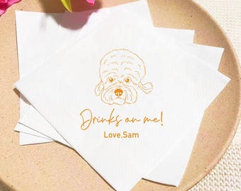 Custom Pet Portrait Wedding Napkins, Personalized Cocktail Napkins
