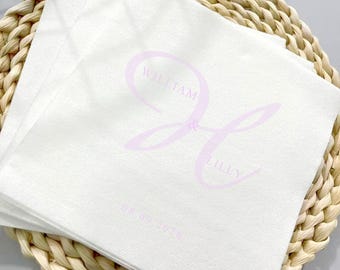 Personalized Wedding Napkins, Monogram Cocktail Napkins, Minimalist Table Decor
