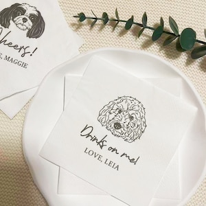 Tovaglioli da matrimonio per cani illustrati personalizzati, tovaglioli da cocktail per animali personalizzati, tovaglioli da matrimonio per gatti, tovaglioli da cocktail per cani