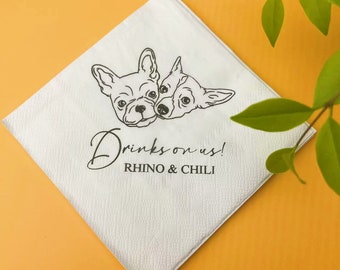 Custom Dog Cocktail Napkins, Dog Wedding Napkins,Custom Cocktail Napkins, Personalized Pet Napkins, Custom Pet Portrait, Napkins For Wedding