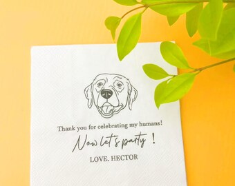 Custom Illustrated Dog Napkins, Personalized Wedding Decor