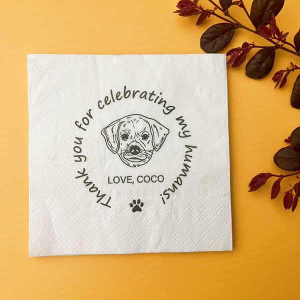 Custom Illustrated Dog Wedding Napkins,  Personalized Pet Cocktail Napkins, Custom Bar Napkins, Pet Party Napkins, Pet Lovers' Napkins