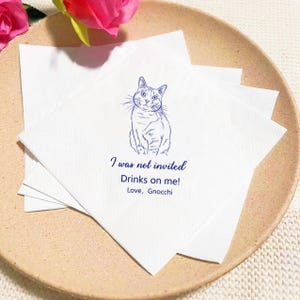 Custom Pet Portrait Wedding Napkins, Personalized Cocktail Napkins, Shower Decor,  Cat Wedding Napkins, Dog Cocktail Napkins